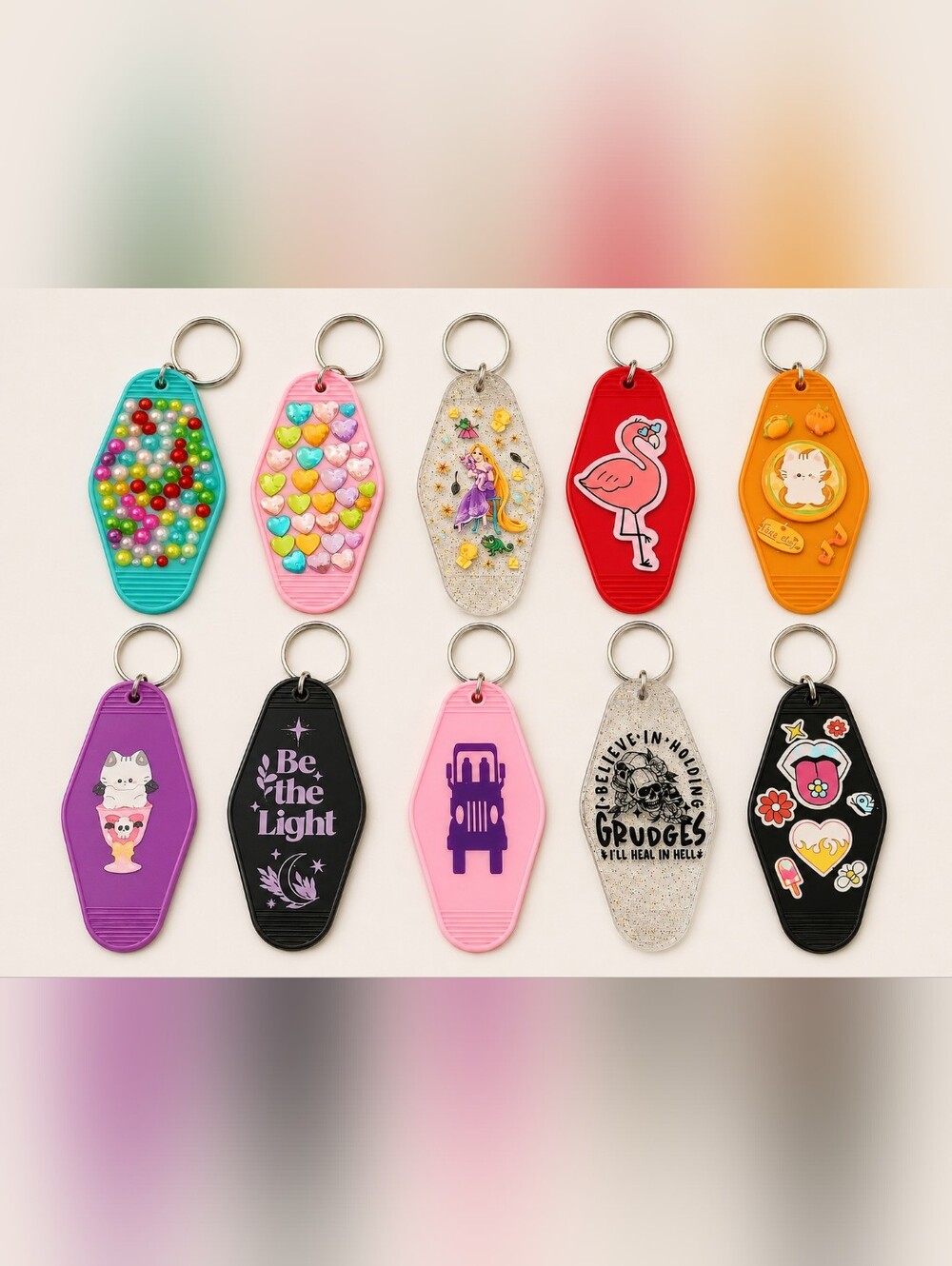 Handmade Motel Keychain Bundle Lot Kawaii Retro Vinyl DTF Resin Key Tags